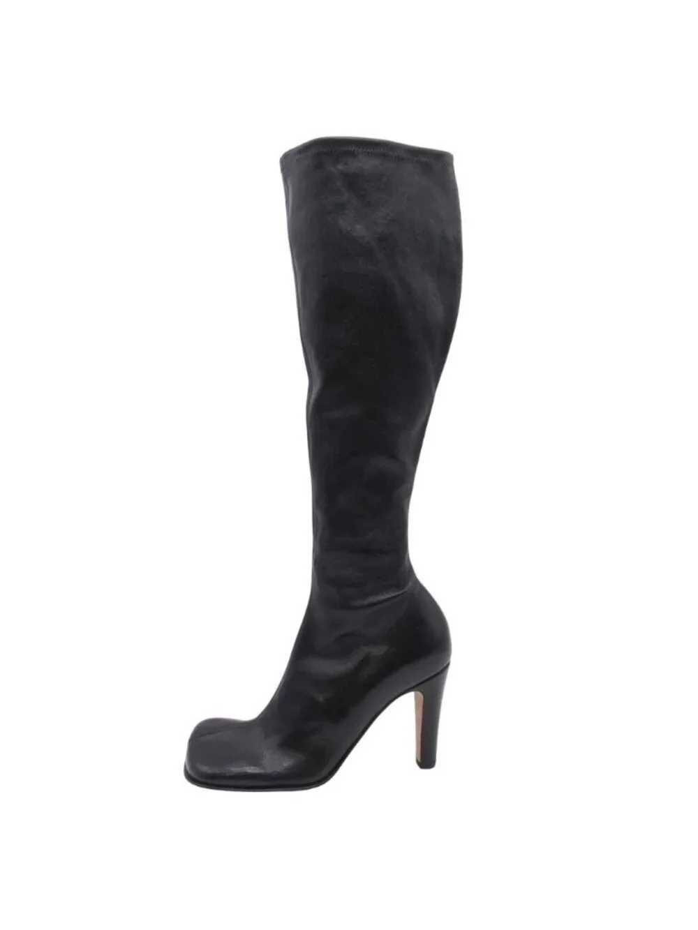 Bottega Veneta Square Toe Long Boots Stretch Leather Shoes Black